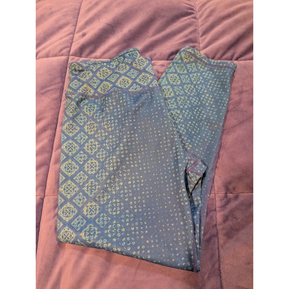 prAna Roxanne Printed Leggings Medium Geo Misty Blue Santorini